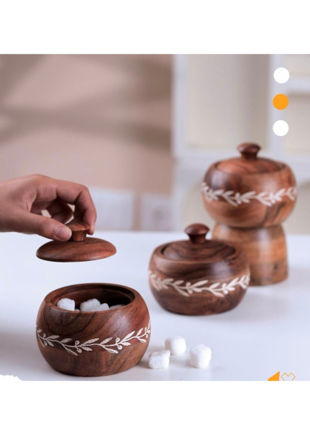 علب تقديم مع غطا خشب مع نقشة غصن الزيتون